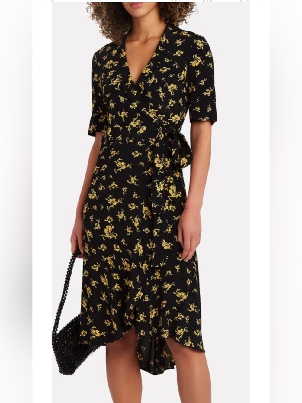 GANNI Dalton Wrap Dress Midi Floral Tie Waist V-Neck Feminine Scandi Chic Size34 - Picture 2 of 11